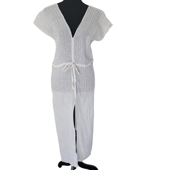 Zara Accessories Sz Small Jumpsuit Cream Stripe Cap Sleeve Beach Resort Nautical - Picture 3 of 15
